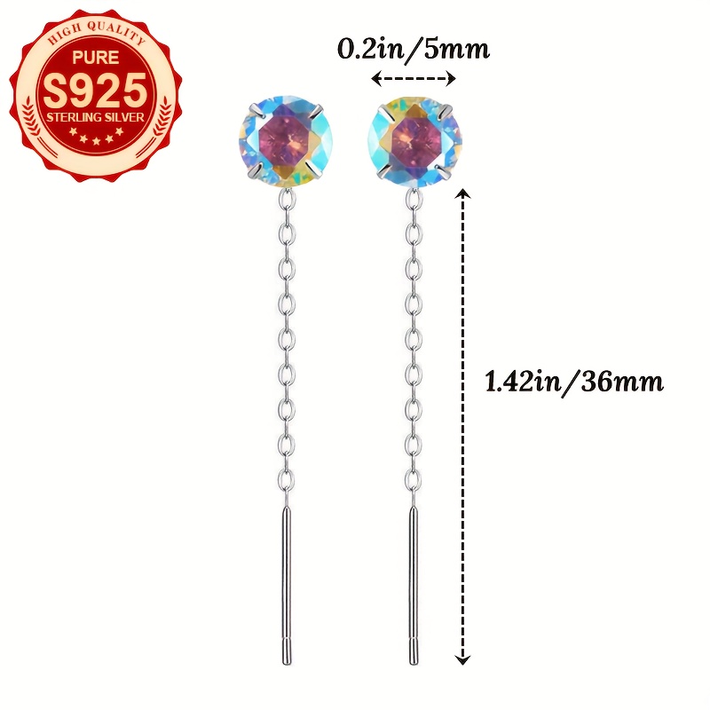 Women's S925 Silver Iridescent Round Synthetic Zirconia Earrings
